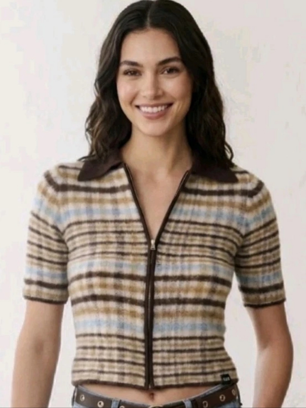 Rag & Bone Polo Sweater Leva Short Sleeve Zip Wool/Mohair Retro Striped Top! S